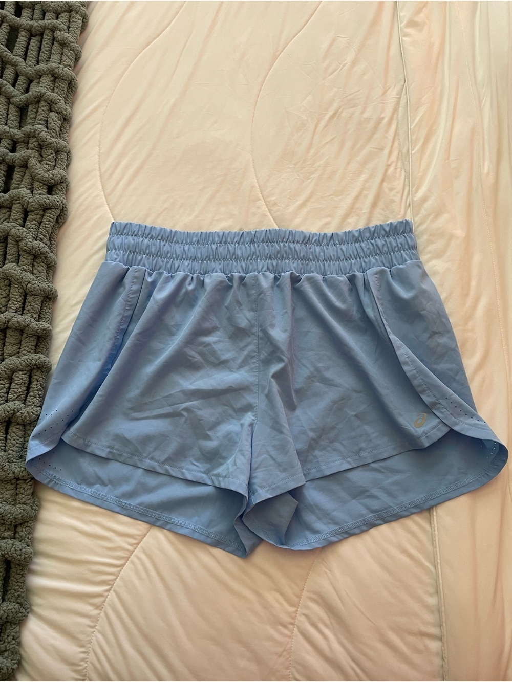 asics sky blue women’s running shorts